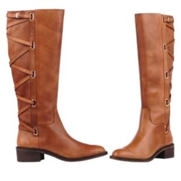 BCBG Generation Janiss Leather Riding Boots Lace up Brown Knee High Size… - Picture 1 of 12